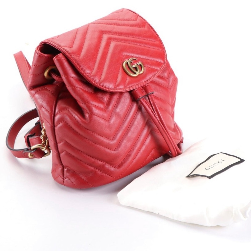 Gucci GG Marmont Chevron Red Leather Backpack Bag Purse - Picture 2 of 10